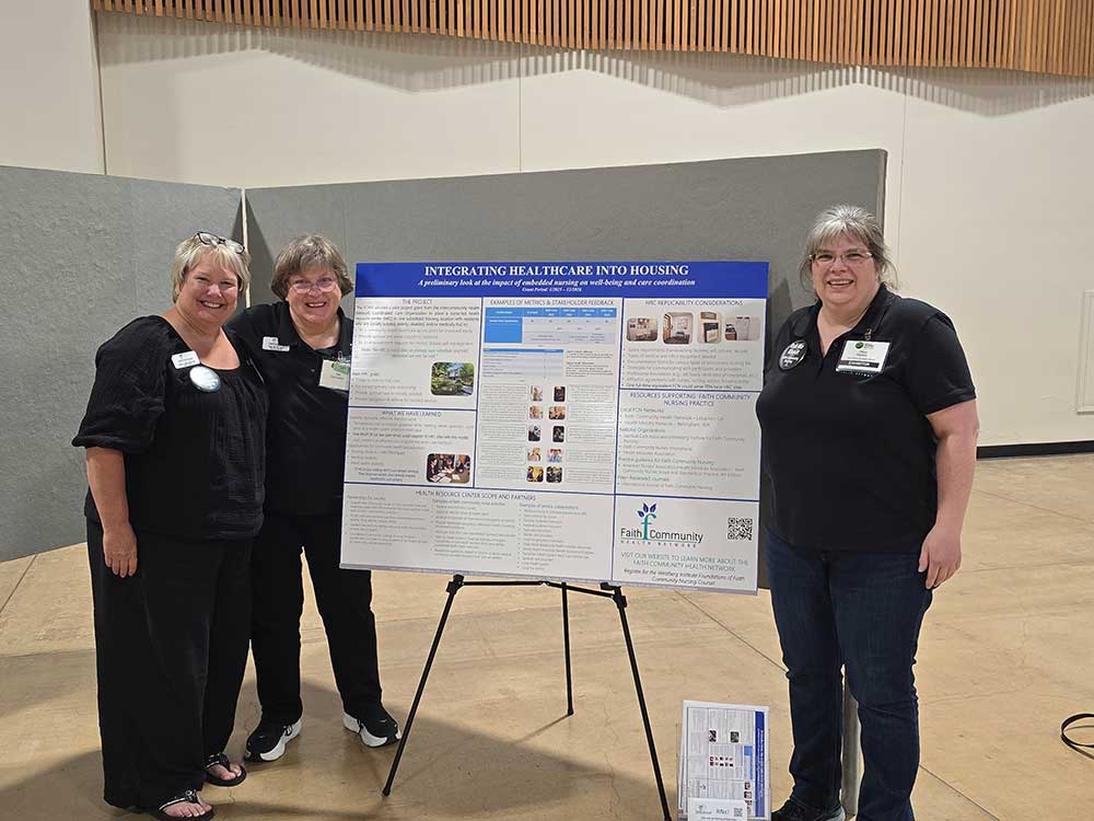 Marcy Shanks, FCHN Board Chair, Deb Fell-Carlson, FCHN Executive Director, and Tiffany Wadlow, FCHN Director of Engagement at the FCHN GardenView Poster at the 2026 ONA Convention